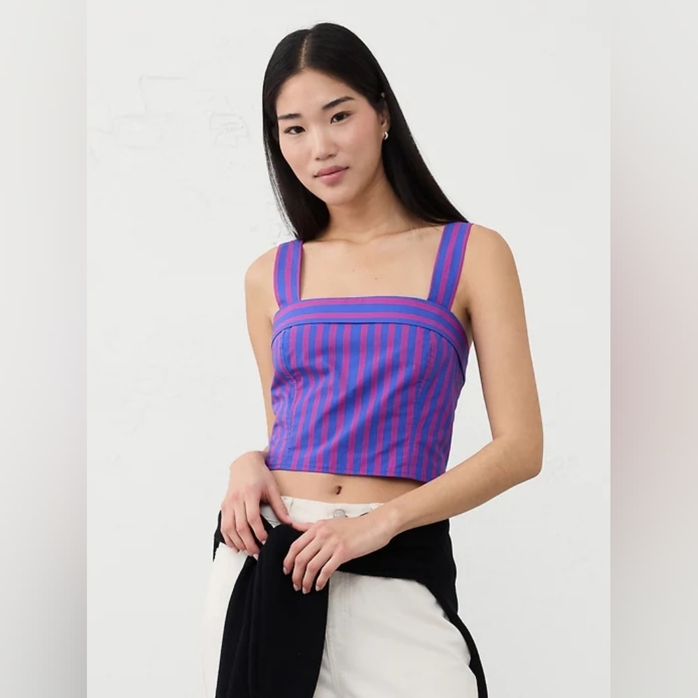 NWT - Banana Republic Purple Stripe Cotton  Cross-Back Cropped Top - Size L - Picture 3 of 13